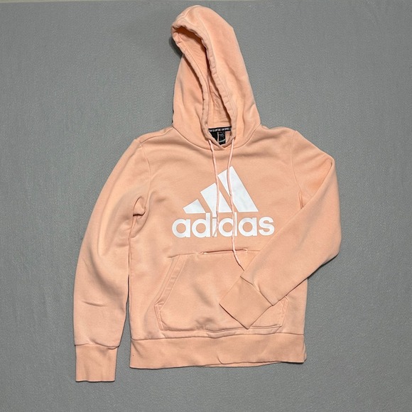adidas Tops - Adidas‎ Womens Essentials Logo Hoodie Peach Orange Fleece Sweatshirt Small